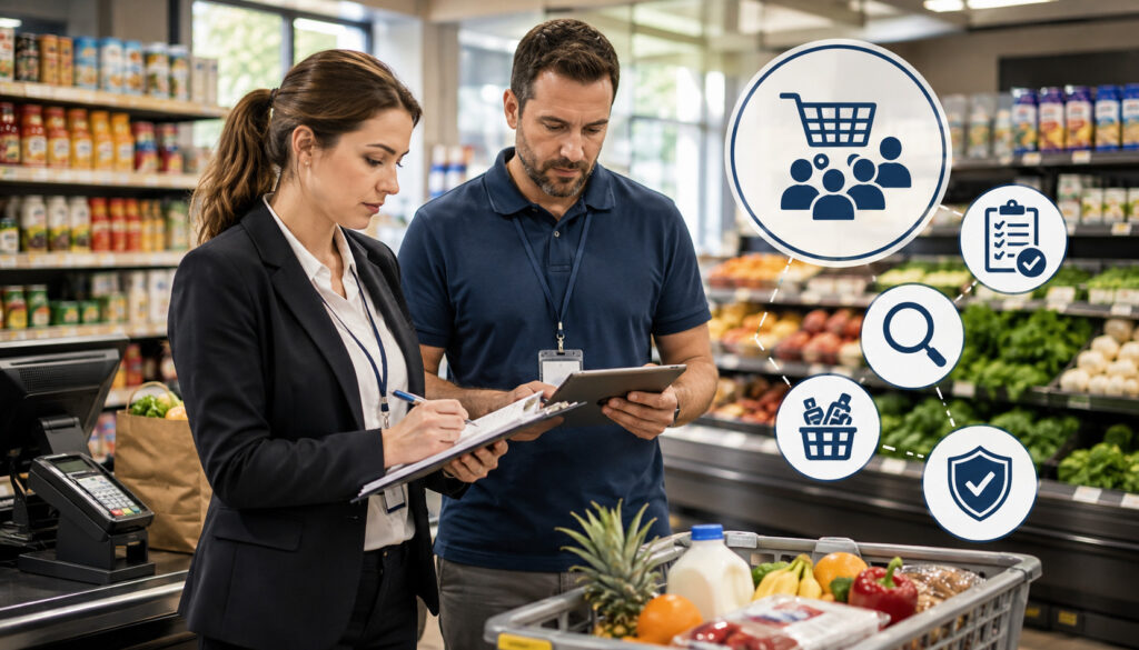 FNS SNAP inspector reviewing grocery store compliance during an inspection