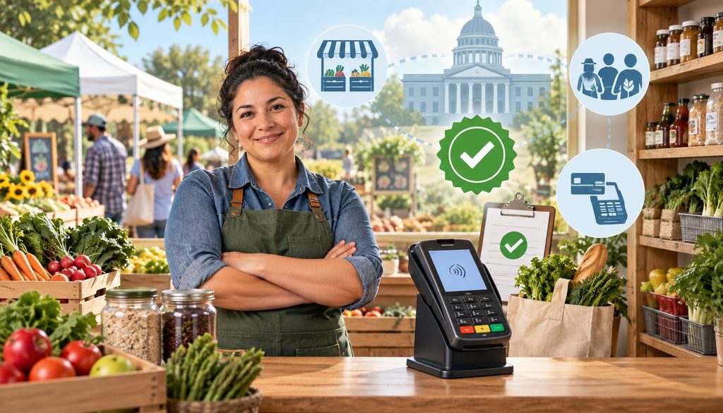 Small retailer with state-supplied EBT terminal and eligibility approval icons